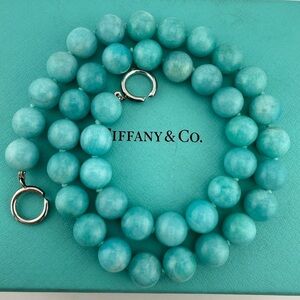 RARE Tiffany & Co. 10mm Amazonite Gemstone Necklace 18" Sterling Silver